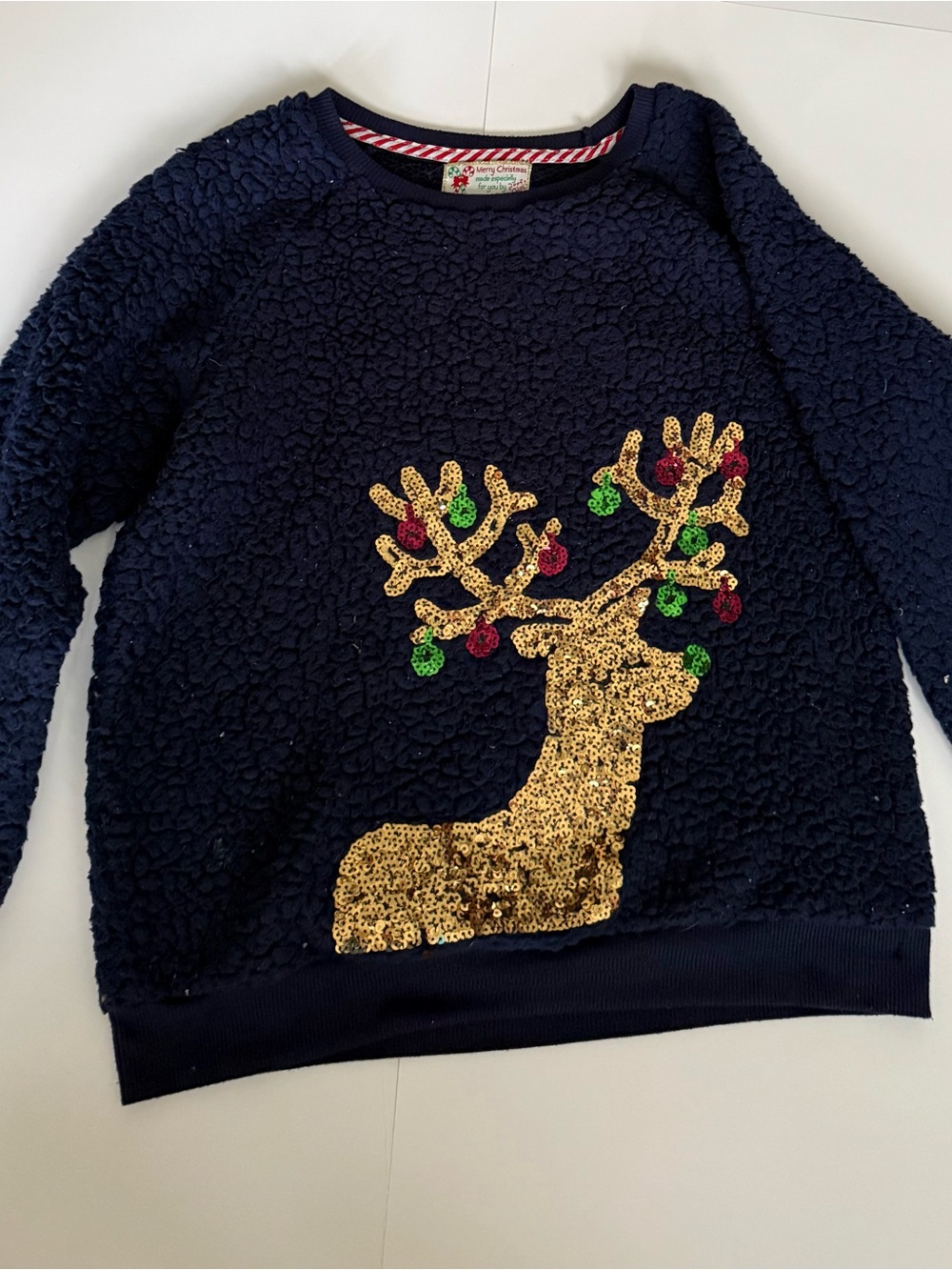 Poof! Girl Super Soft Navy Sequin Reindeer Sweatshirt - Holiday Pullover